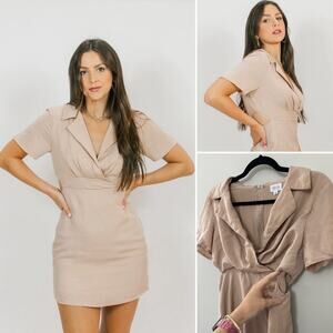 Lelis Vivian Minimalist Neutral Beige Taupe Cut Out Mini Dress Size‎ Small